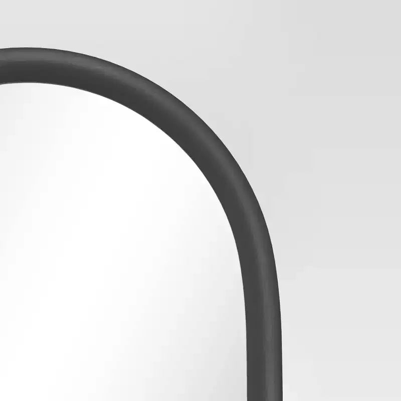 20"x65" Arch Floor Mirror, Black, Easel Back, Modern Polystyrene Frame