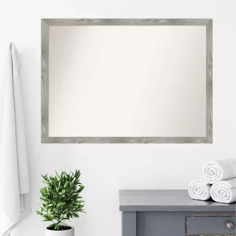 41" x 30" Non-Beveled Dove Square Bathroom Wall Mirror, Gray Wash, Polystyrene Frame, Wall Mounted