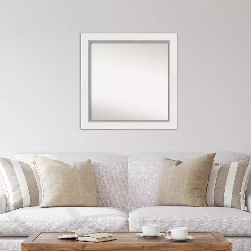 Miroir mural carré blanc argenté Eva non biseauté de 32" x 32", moderne, fixations incluses