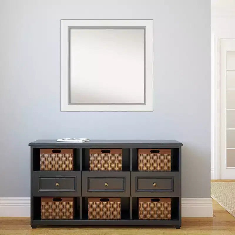 32" x 32" Non-Beveled Eva White Silver Wall Mirror, Modern Square, Includes Mounting Hardware