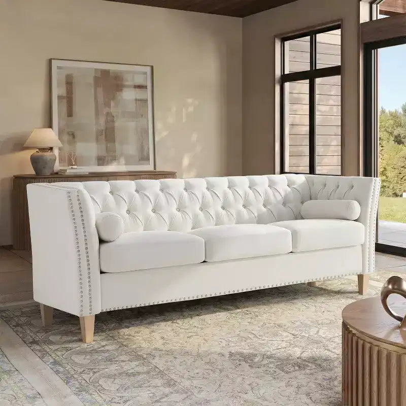 Transitional 79.5" 3-Seater Sofa with Flared Arms and Nailhead Trim
