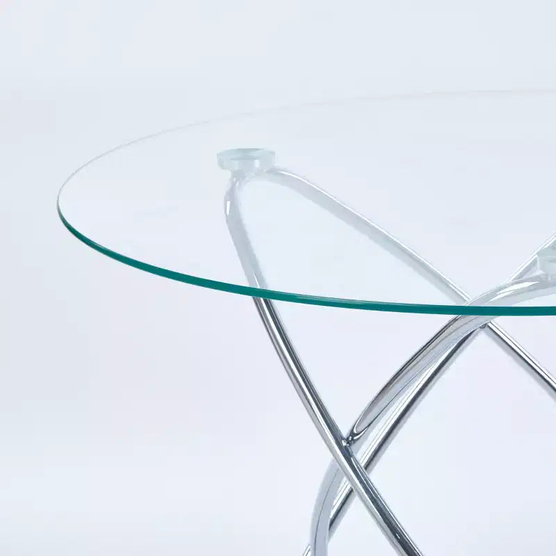 Dining Table with Chrome Metal Leg and Tempered Glass Top, Modern Space-Saving Design for Kitchen or Living Room