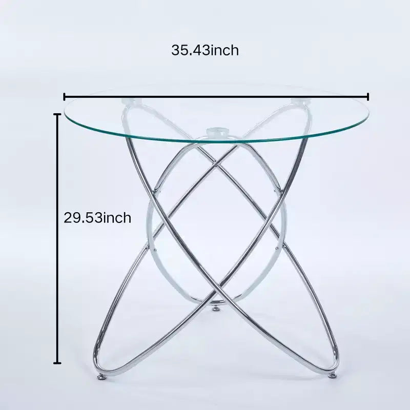 Dining Table with Chrome Metal Leg and Tempered Glass Top, Modern Space-Saving Design for Kitchen or Living Room