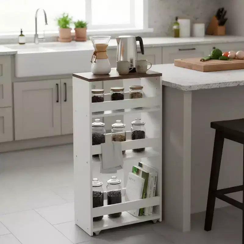 Rolling Storage Cart, Utility Cart on Wheels, 4-Tier Kitchen Cart with Handle, 7.9" W Narrow Cart for Bathroom Laundry Room