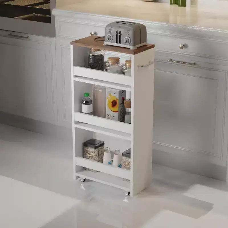 Rolling Storage Cart, Utility Cart on Wheels, 4-Tier Kitchen Cart with Handle, 7.9" W Narrow Cart for Bathroom Laundry Room