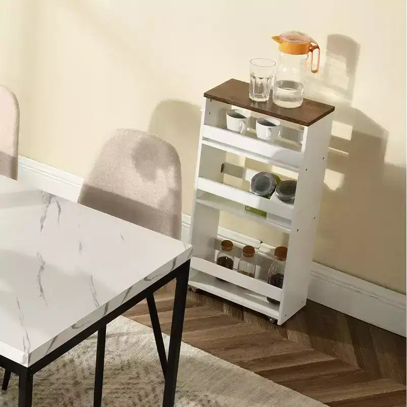 Rolling Storage Cart, Utility Cart on Wheels, 4-Tier Kitchen Cart with Handle, 7.9" W Narrow Cart for Bathroom Laundry Room