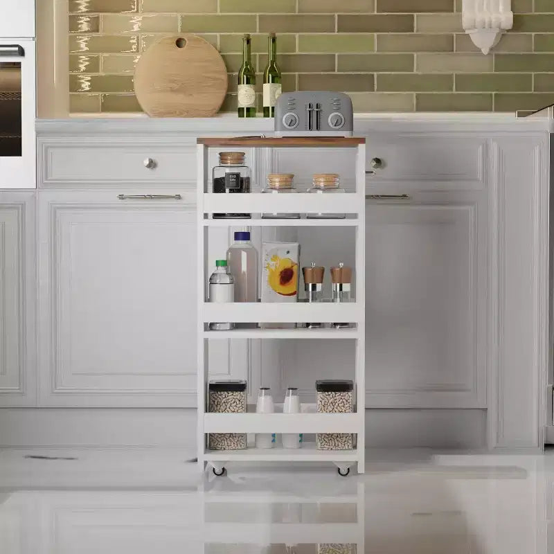 Rolling Storage Cart, Utility Cart on Wheels, 4-Tier Kitchen Cart with Handle, 7.9" W Narrow Cart for Bathroom Laundry Room