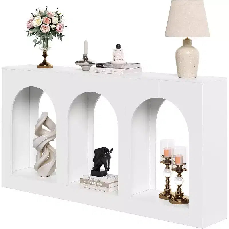 71-Inch Long Narrow Modern White Console Table for Entryway, Living Room, Hallway, Behind Couch, Foyer, Front Door