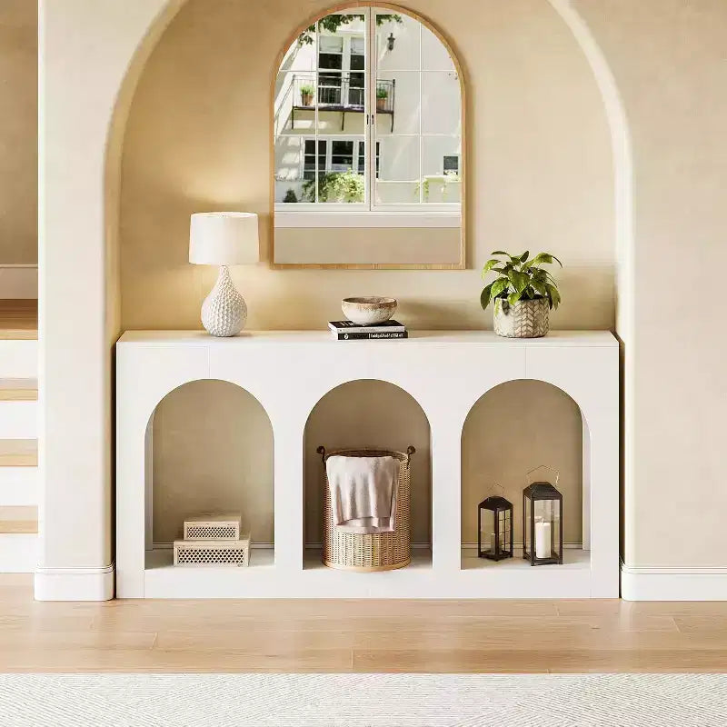71-Inch Long Narrow Modern White Console Table for Entryway, Living Room, Hallway, Behind Couch, Foyer, Front Door