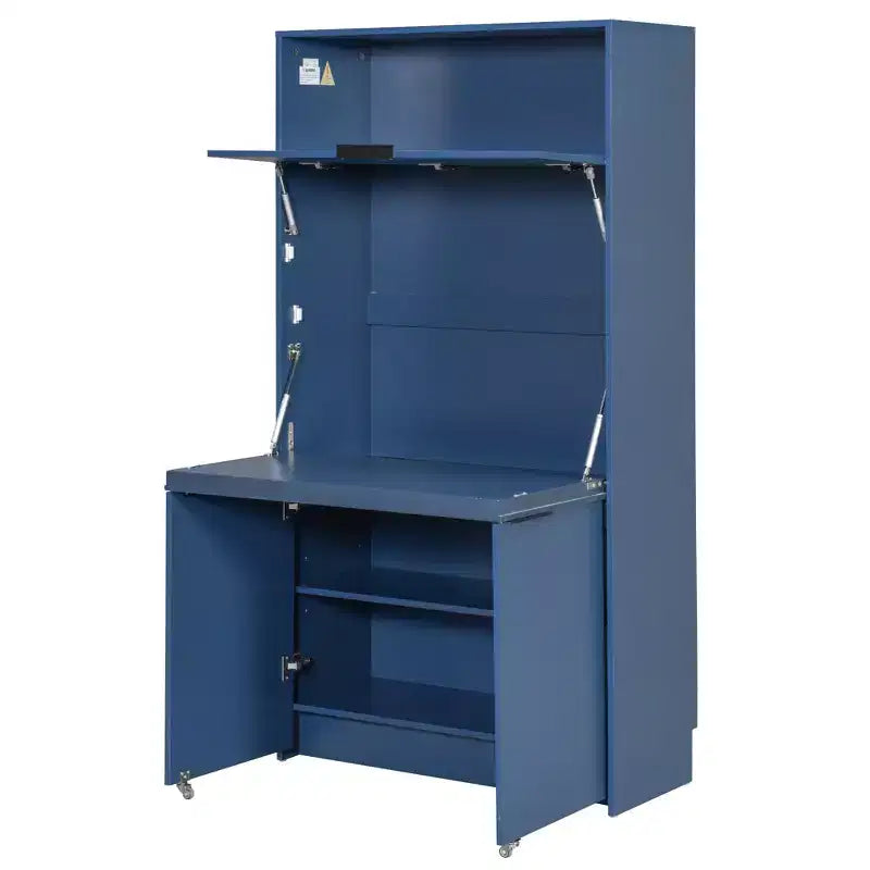Versatile Kitchen Pantry with Hutch, Foldable Workstation and Power Outlet