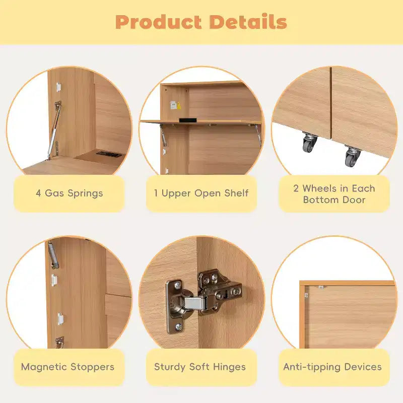 Versatile Kitchen Pantry with Hutch, Foldable Workstation and Power Outlet