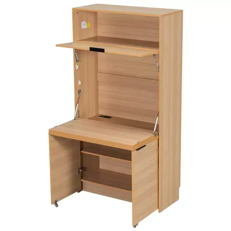 Versatile Kitchen Pantry with Hutch, Foldable Workstation and Power Outlet