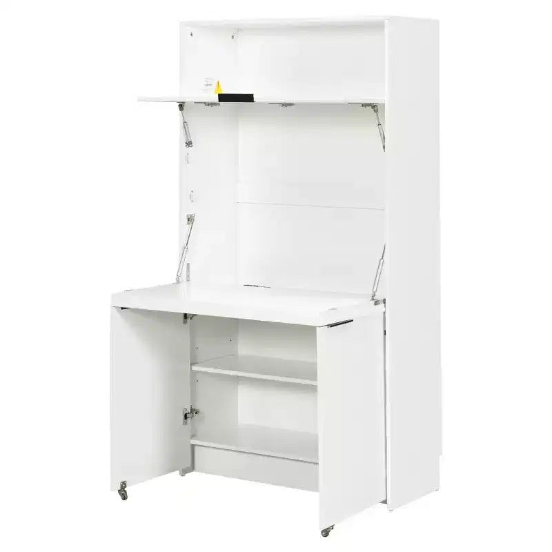 Versatile Kitchen Pantry with Hutch, Foldable Workstation and Power Outlet