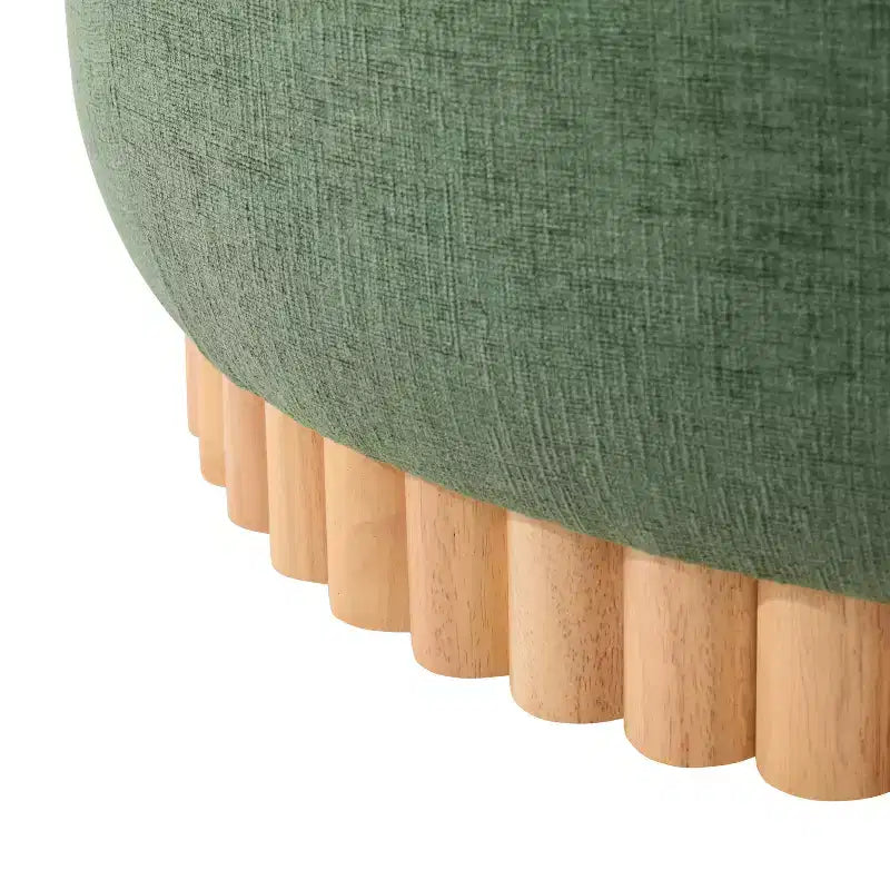 Round Storage Ottoman with Solid Wood Cylinder Base & Reversible Lid