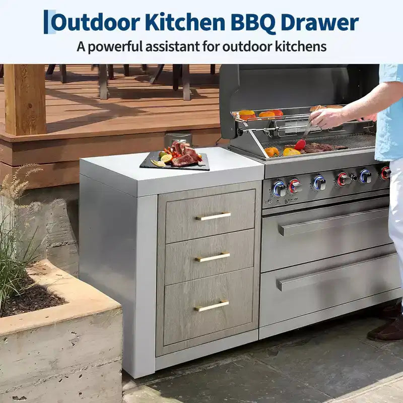 20 Heavy Duty Stainless Steel Triple Drawer Storage Cabinet for Outdoor Kitchen - Weather-Resistant, Flush Mount, with Handles New Magnolia Color