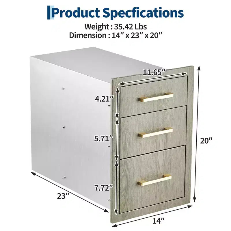 20 Heavy Duty Stainless Steel Triple Drawer Storage Cabinet for Outdoor Kitchen - Weather-Resistant, Flush Mount, with Handles New Magnolia Color