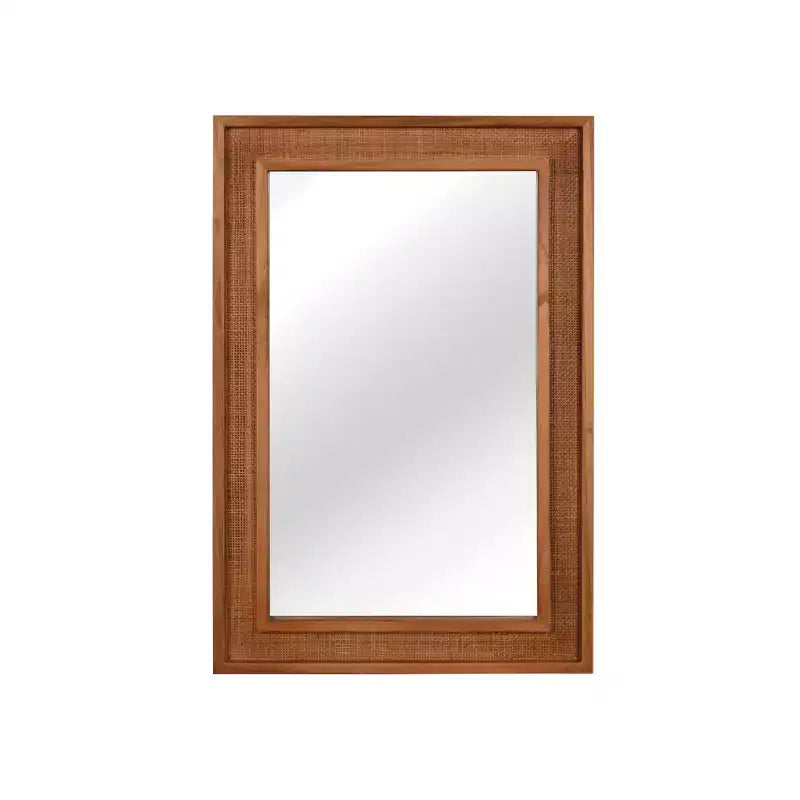 Rattan Rectangle Solid Wood Frame Decorative Mirror,For Farmhouse,Bathroom,Home Decor,Entryway