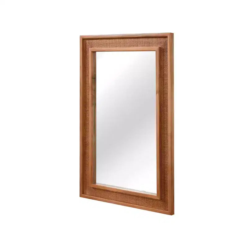 Rattan Rectangle Solid Wood Frame Decorative Mirror,For Farmhouse,Bathroom,Home Decor,Entryway