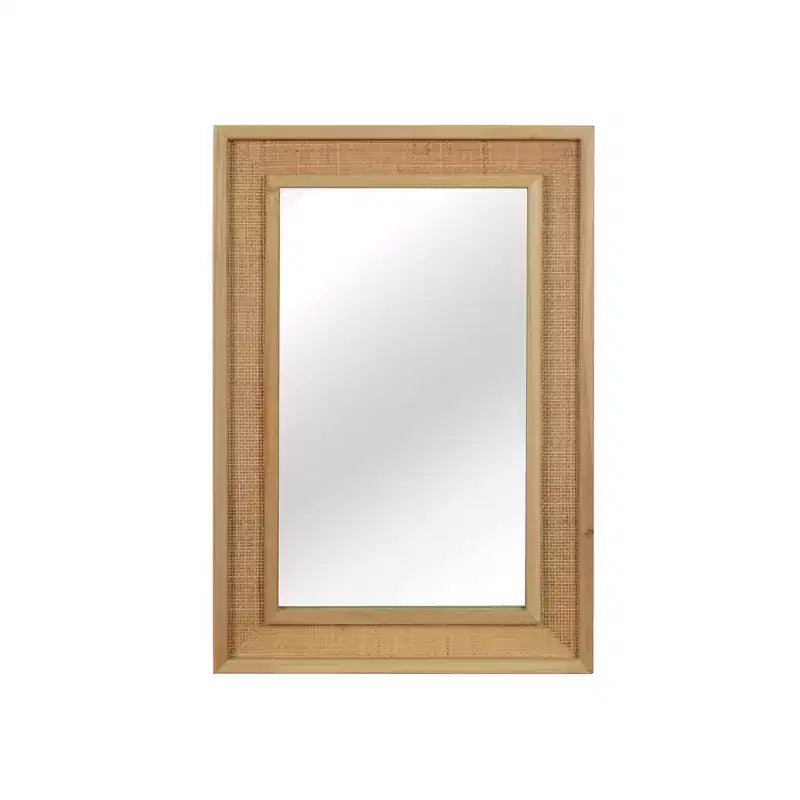 Rattan Rectangle Solid Wood Frame Decorative Mirror,For Farmhouse,Bathroom,Home Decor,Entryway