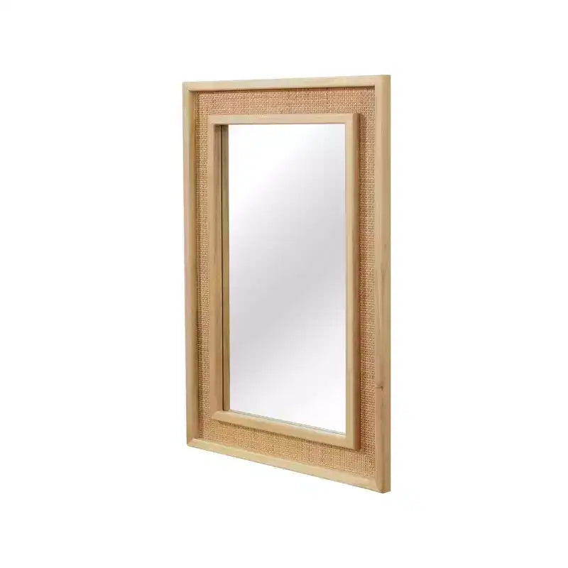Rattan Rectangle Solid Wood Frame Decorative Mirror,For Farmhouse,Bathroom,Home Decor,Entryway