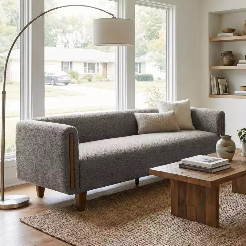 78.7" Modern Rubberwood Boucle Upholstered 3-Seater Sofa