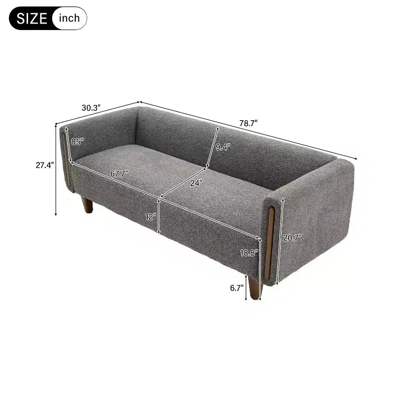 78.7" Modern Rubberwood Boucle Upholstered 3-Seater Sofa