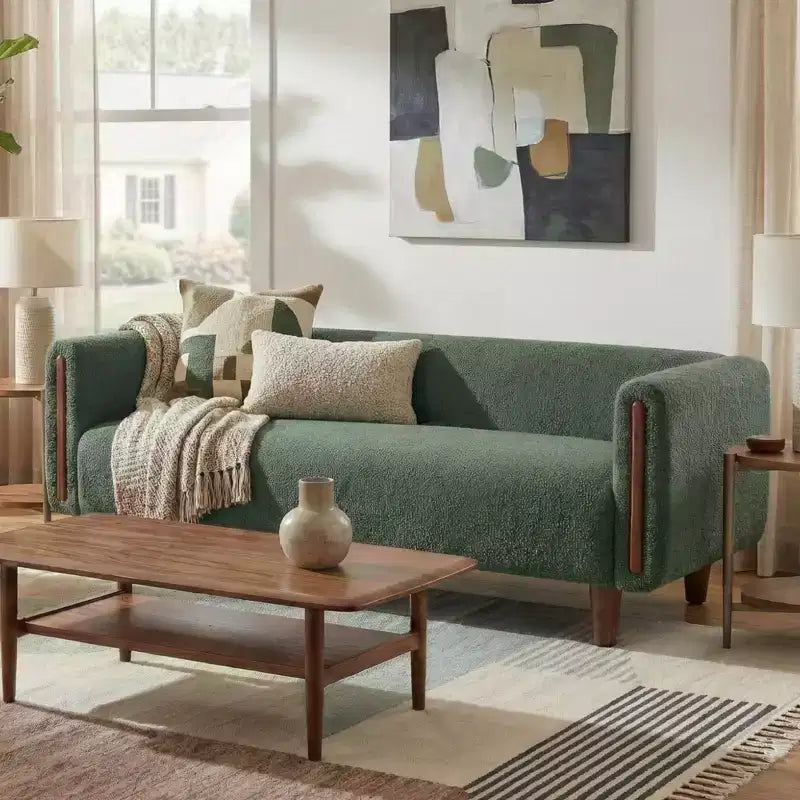 78.7" Modern Rubberwood Boucle Upholstered 3-Seater Sofa