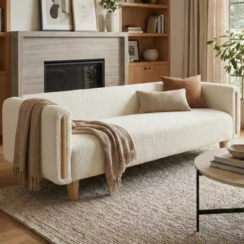 78.7" Modern Rubberwood Boucle Upholstered 3-Seater Sofa