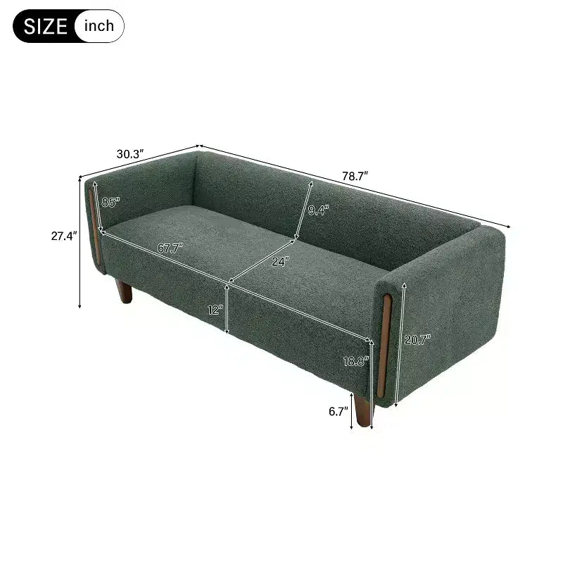 78.7" Modern Rubberwood Boucle Upholstered 3-Seater Sofa