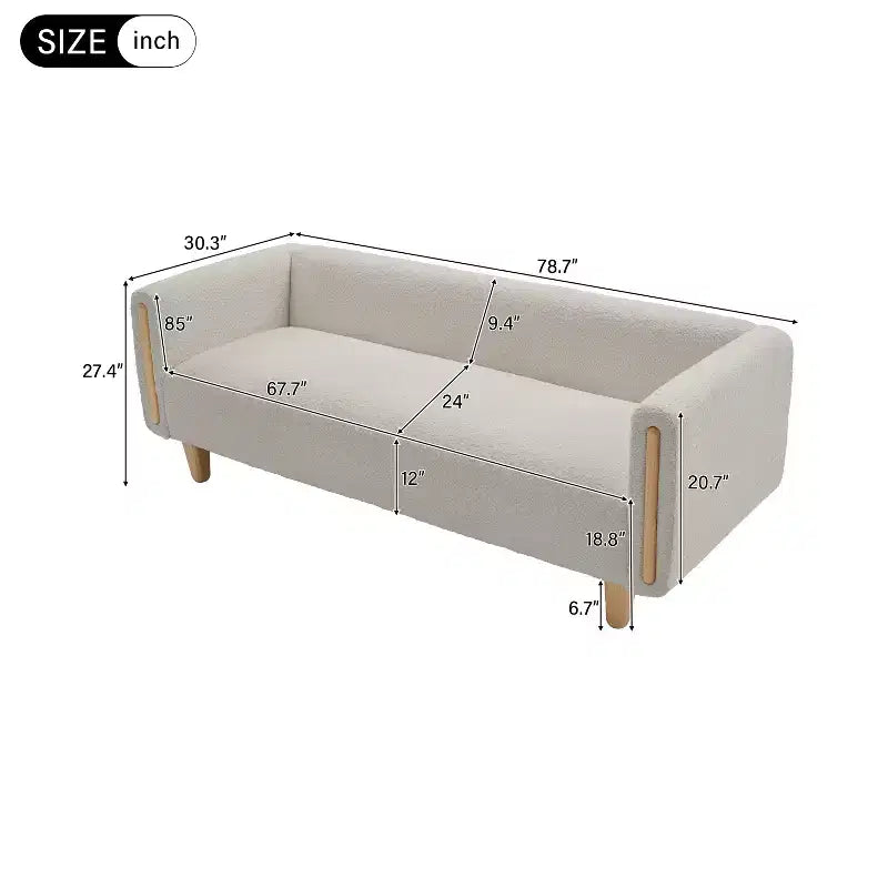 78.7" Modern Rubberwood Boucle Upholstered 3-Seater Sofa