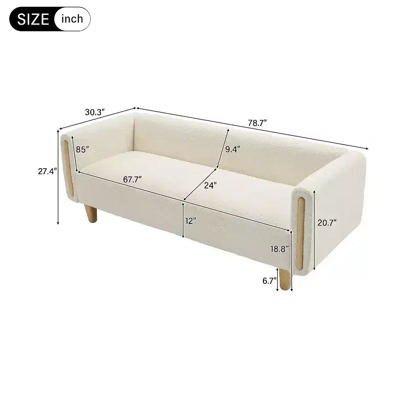 78.7" Modern Rubberwood Boucle Upholstered 3-Seater Sofa