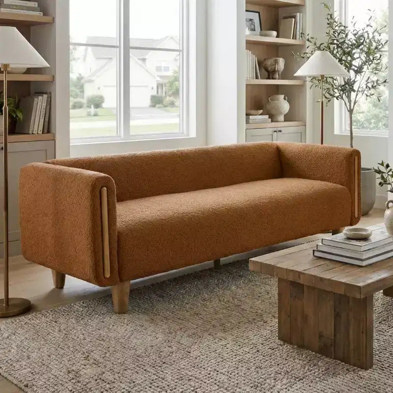 78.7" Modern Rubberwood Boucle Upholstered 3-Seater Sofa