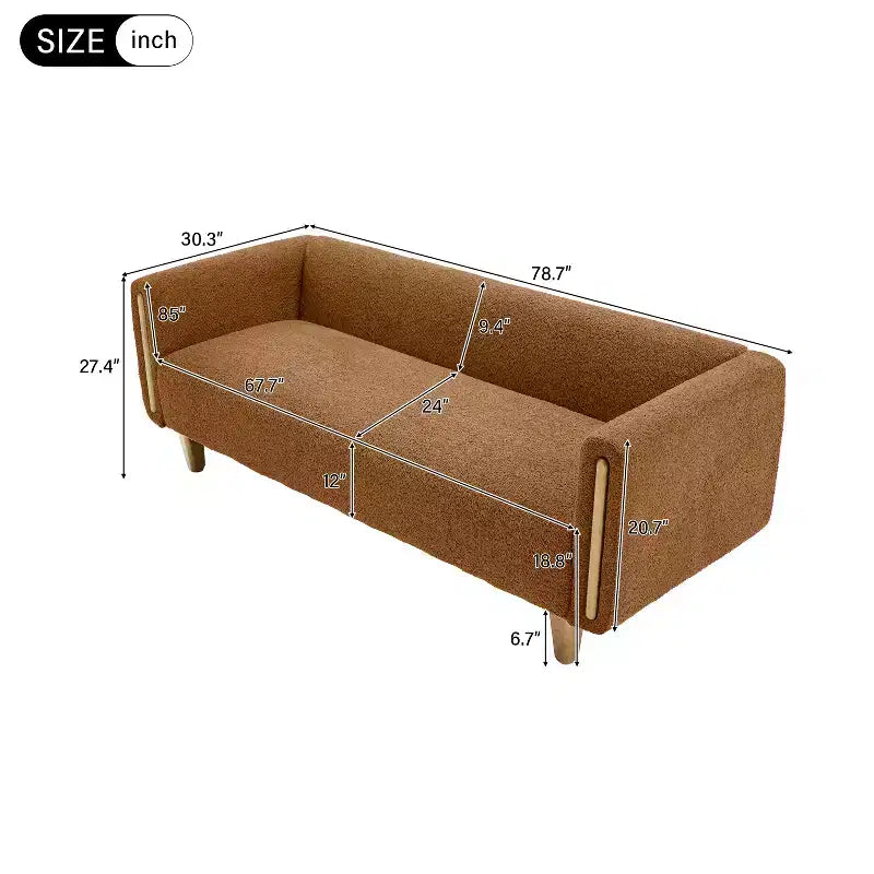 78.7" Modern Rubberwood Boucle Upholstered 3-Seater Sofa