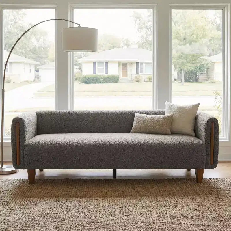 78.7" Modern Rubberwood Boucle Upholstered 3-Seater Sofa