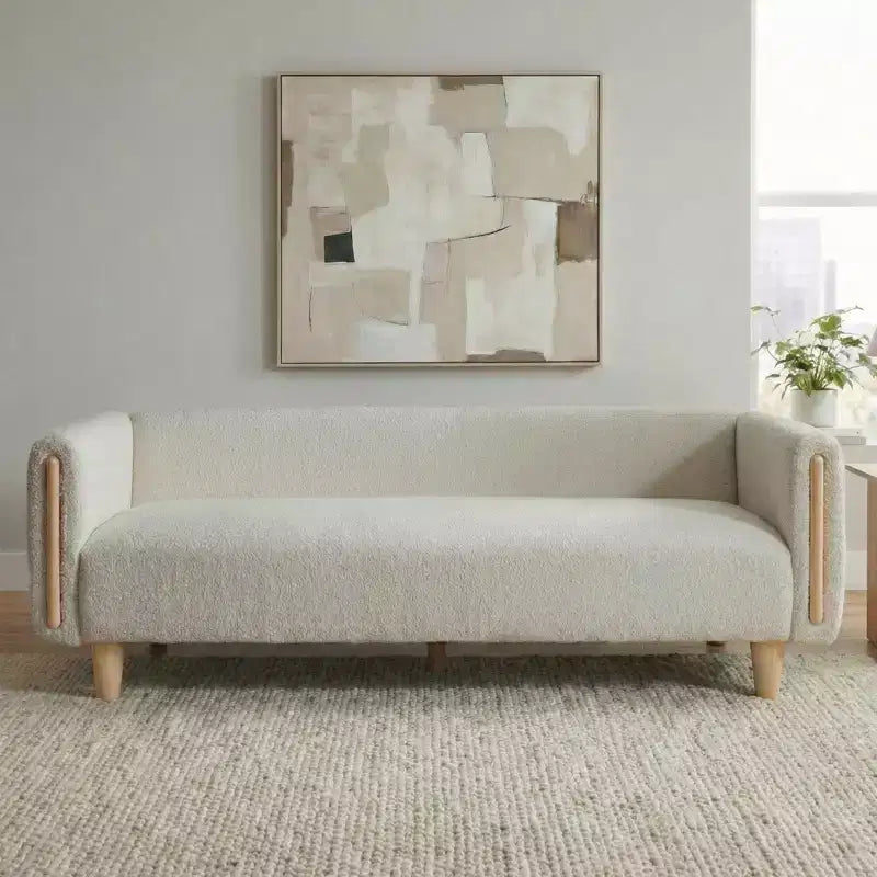 78.7" Modern Rubberwood Boucle Upholstered 3-Seater Sofa