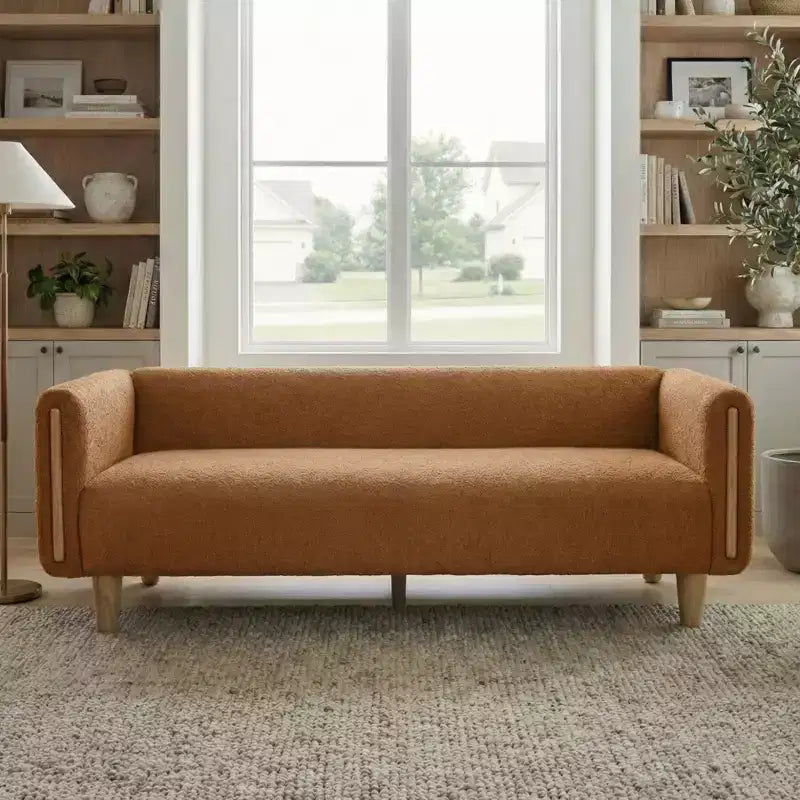 78.7" Modern Rubberwood Boucle Upholstered 3-Seater Sofa