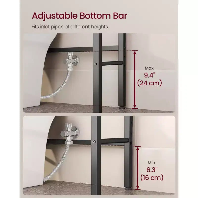 Over the Toilet Storage Organizer with Adjustable Shelves, Basket, Hair Dryer Holder & 3 Hooks