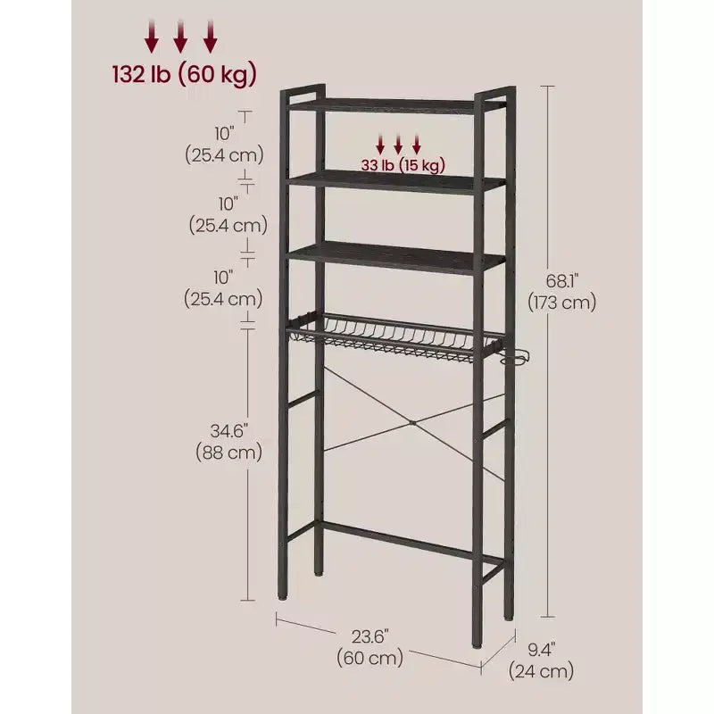 Over the Toilet Storage Organizer with Adjustable Shelves, Basket, Hair Dryer Holder & 3 Hooks