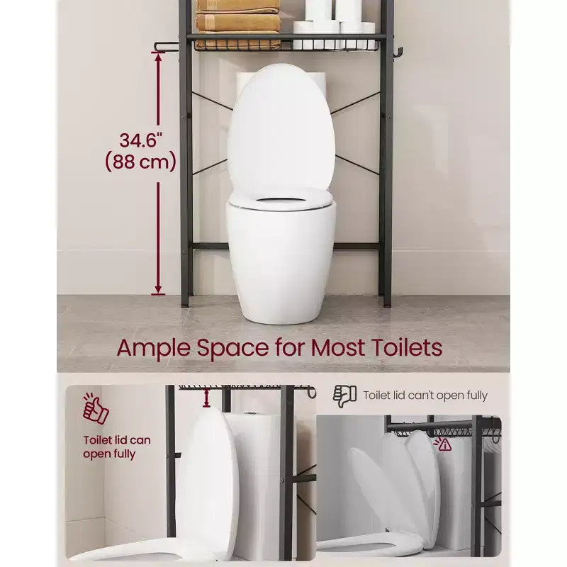 Over the Toilet Storage Organizer with Adjustable Shelves, Basket, Hair Dryer Holder & 3 Hooks