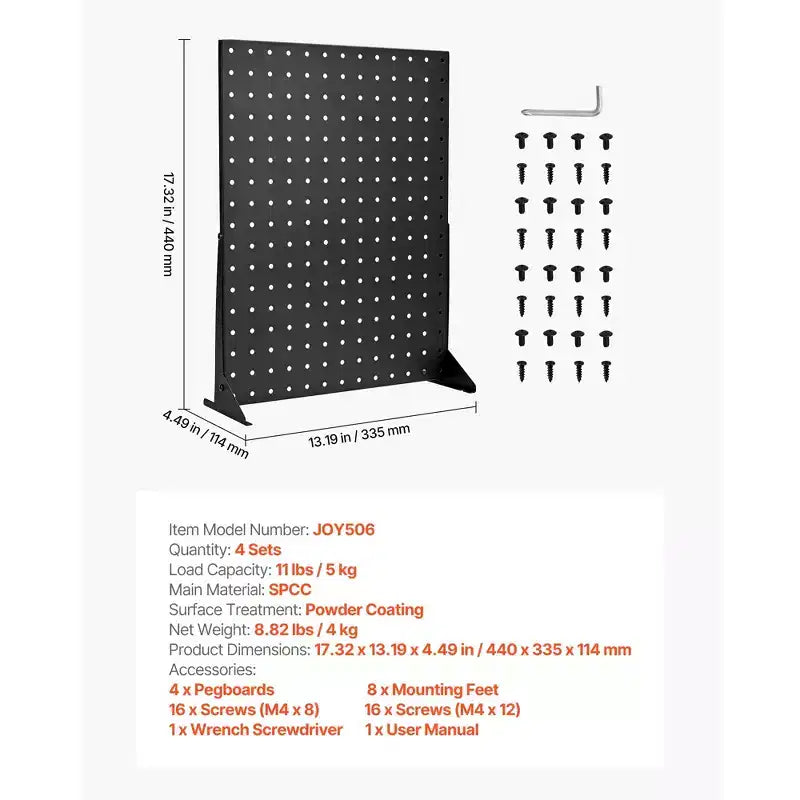 Pegboard Display Stand, Tabletop Accessories Rack Organizer, Thickened Cold-Rolled Steel Peg Board Panel, Black, 4PCS