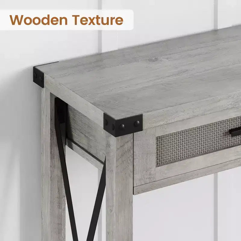 Table d'entrée avec tiroirs en rotin, console en bois de 109 cm pour entrée, table d'appoint avec rangement pour salon, couloir, hall d'entrée