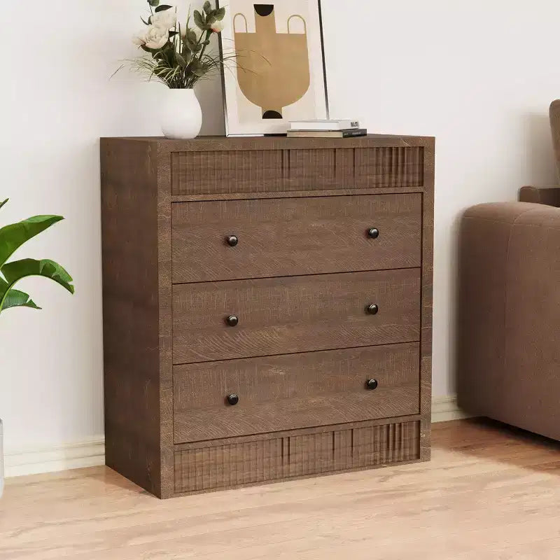 31.5 Wide 3 Drawer Fluted Dresser, Modern Wooden Nightstand & Storage Cabinet, Chest of Drawers for Bedroom, Kids Room, Hallway & Living Room