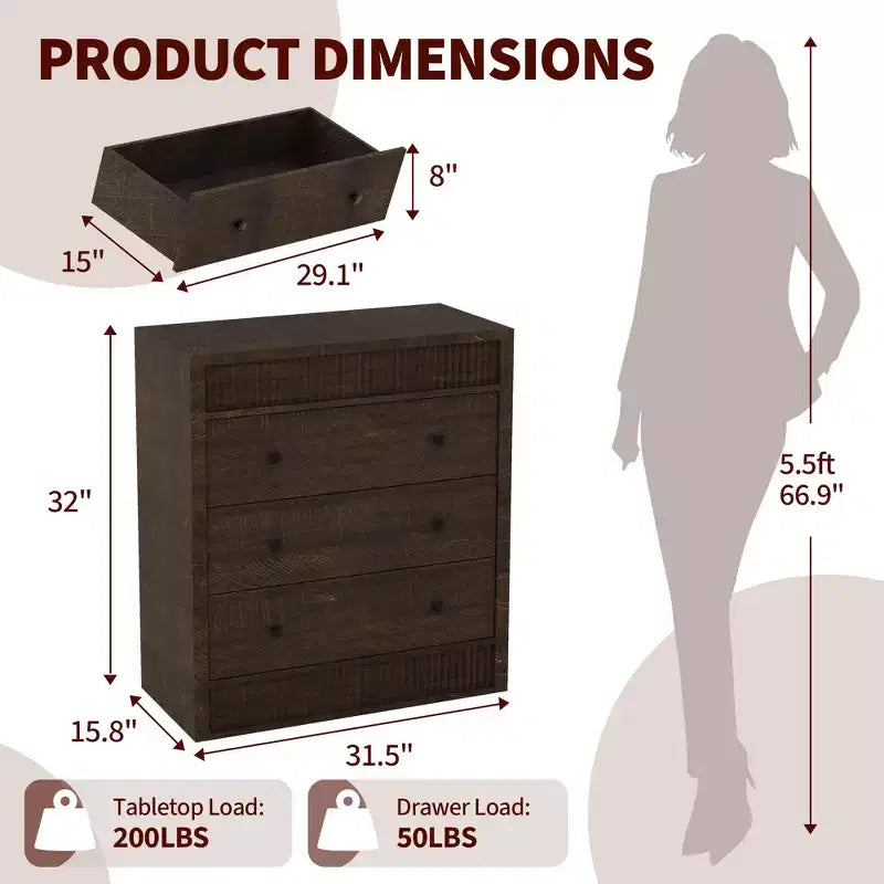 31.5 Wide 3 Drawer Fluted Dresser, Modern Wooden Nightstand & Storage Cabinet, Chest of Drawers for Bedroom, Kids Room, Hallway & Living Room