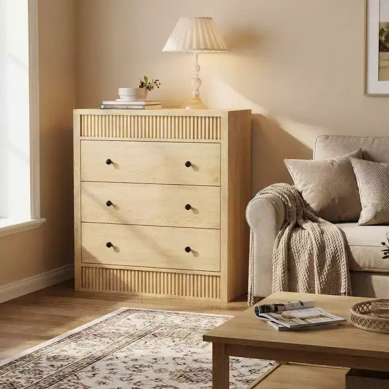 31.5 Wide 3 Drawer Fluted Dresser, Modern Wooden Nightstand & Storage Cabinet, Chest of Drawers for Bedroom, Kids Room, Hallway & Living Room