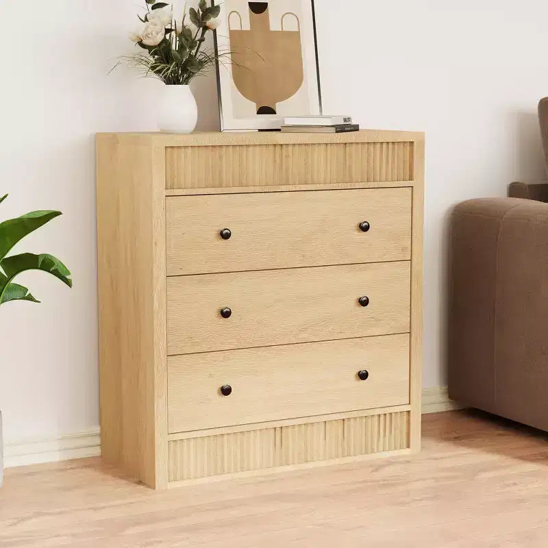 31.5 Wide 3 Drawer Fluted Dresser, Modern Wooden Nightstand & Storage Cabinet, Chest of Drawers for Bedroom, Kids Room, Hallway & Living Room