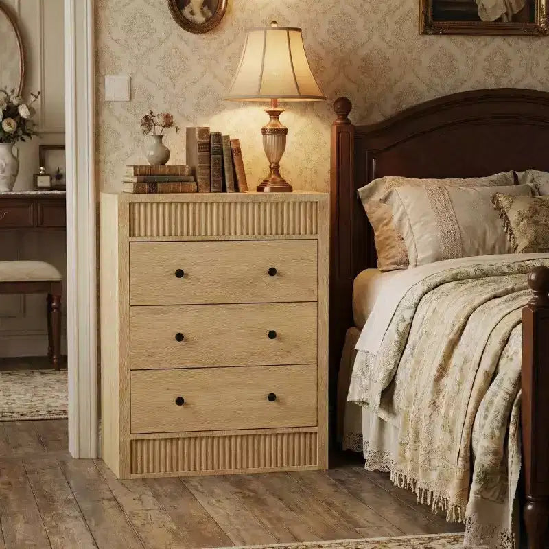 31.5 Wide 3 Drawer Fluted Dresser, Modern Wooden Nightstand & Storage Cabinet, Chest of Drawers for Bedroom, Kids Room, Hallway & Living Room