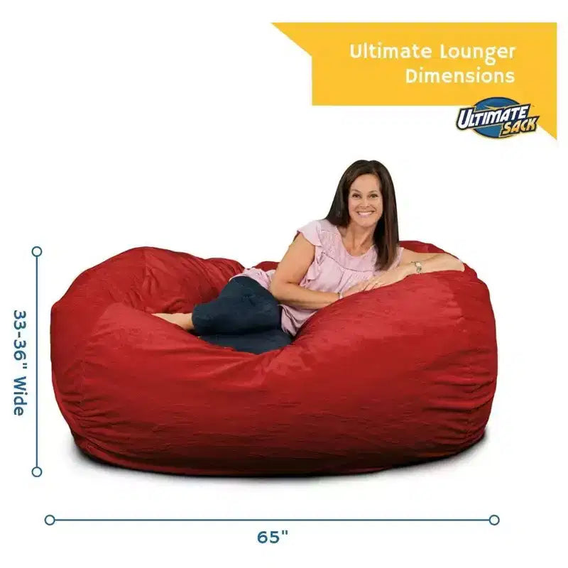 Lounger Bean Bag Chair, Oversized Indoor Comfy Loveseat, Red Fur