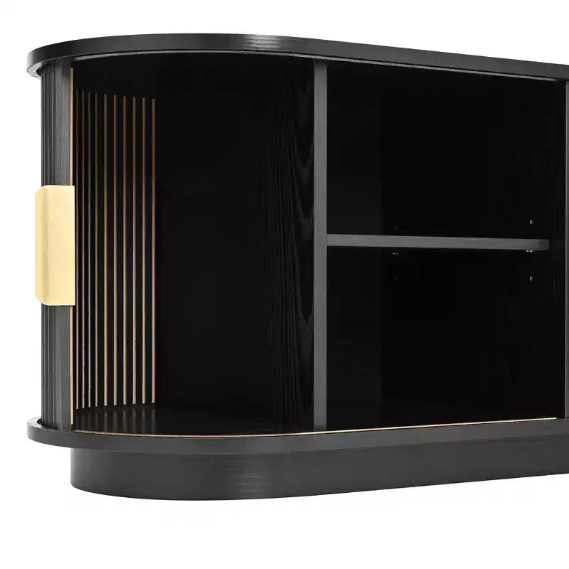 Roy Farmhouse Wooden TV Stand with Sliding Tambour Door and Adjustable Storage