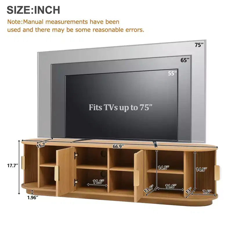 Roy Farmhouse Wooden TV Stand with Sliding Tambour Door and Adjustable Storage