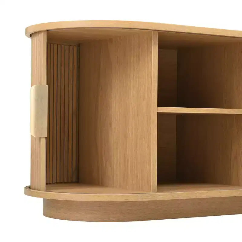 Roy Farmhouse Wooden TV Stand with Sliding Tambour Door and Adjustable Storage